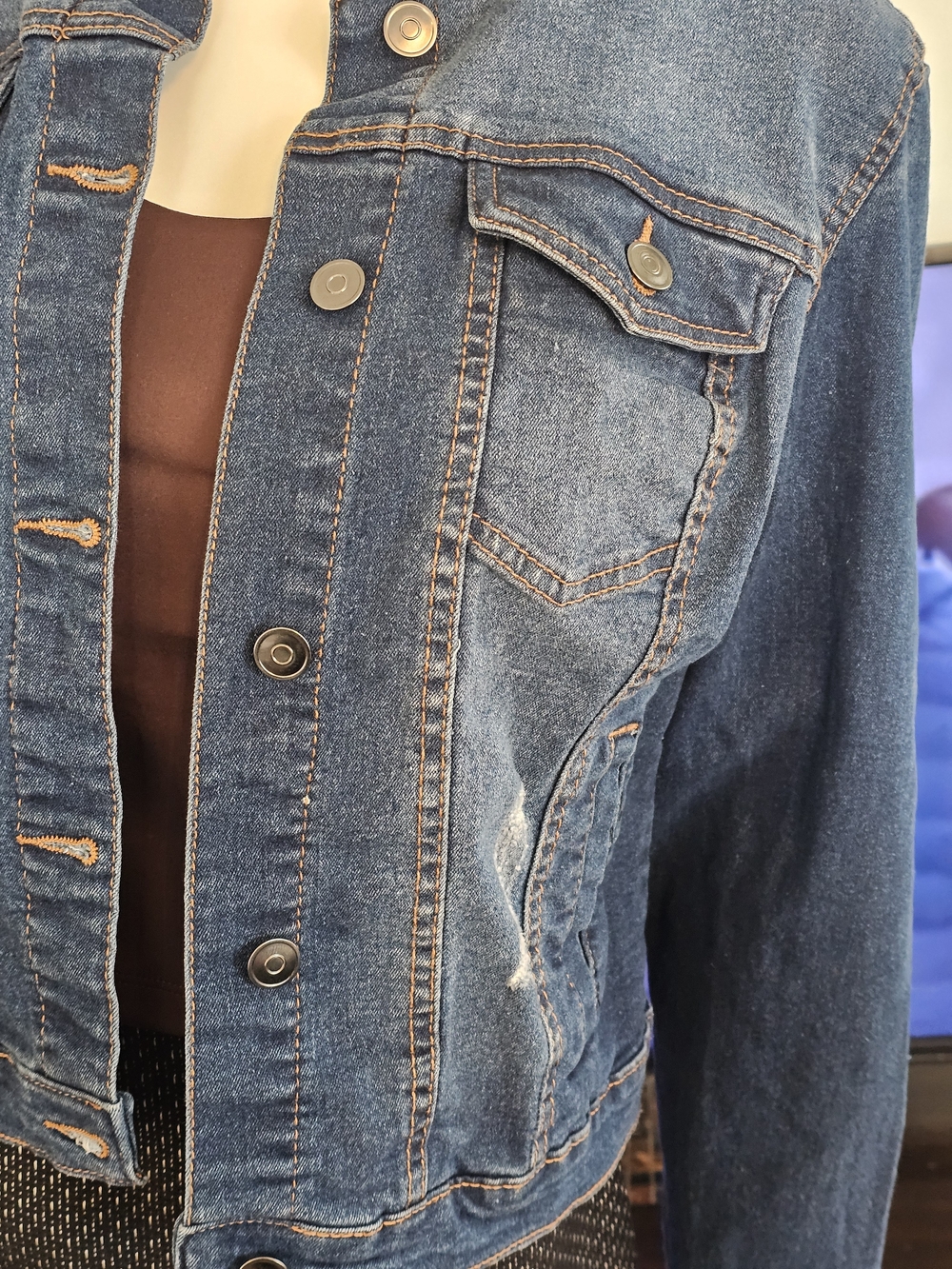 ❗️ Women’s Blue MOTO Denim Jacket - Classic Trucker DISTRESED Style ❗️ - Picture 7 of 13